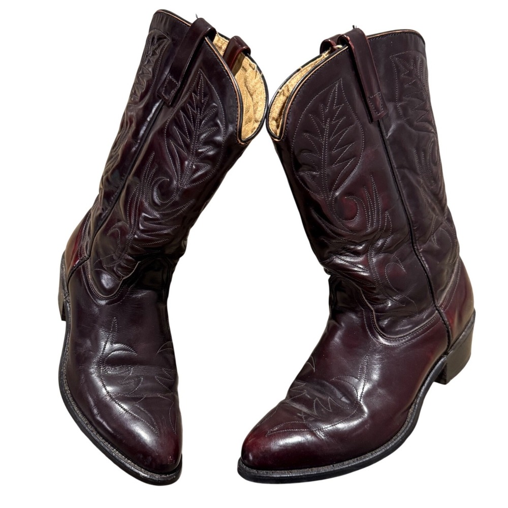 Mason Western Cowboy Boots Burgundy Leather Pointed Toe Mens 9.5 like new